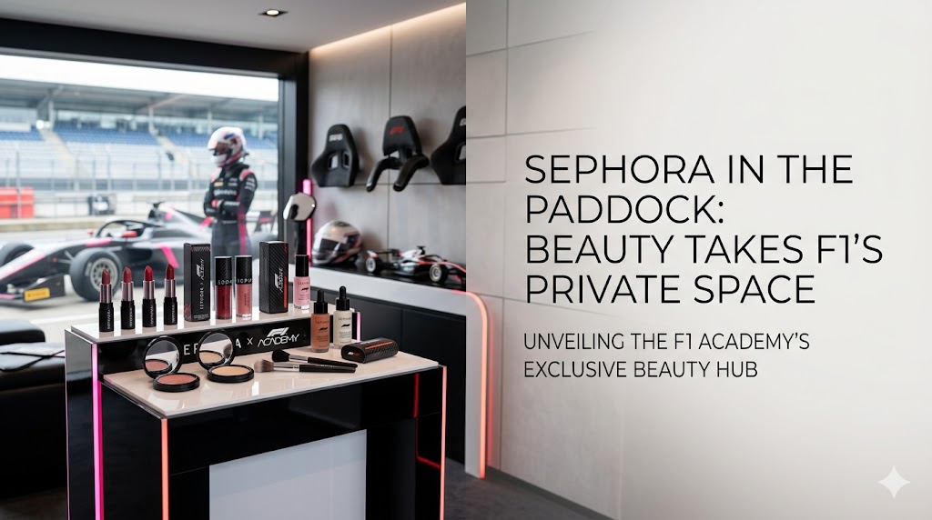 Sephora and F1 Academy partnership promotional display Sephora and F1 Academy partnership promotional display