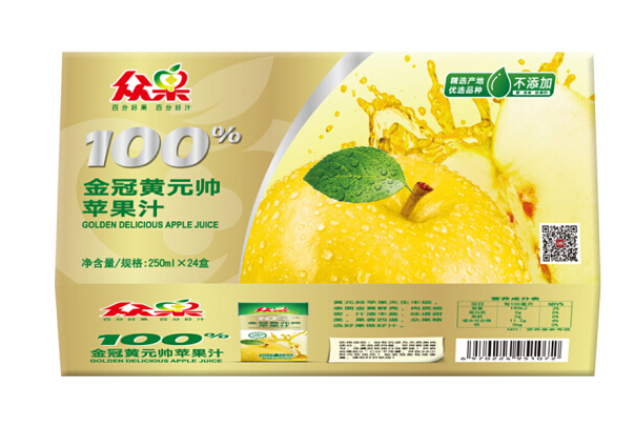 众果苹果汁 100%纯果汁 250ml*24盒