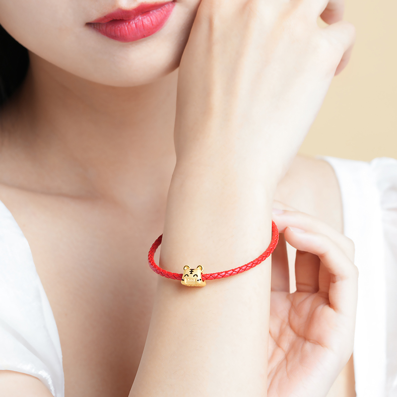 情人节礼物！老庙黄金萌虎挂坠手链/项链