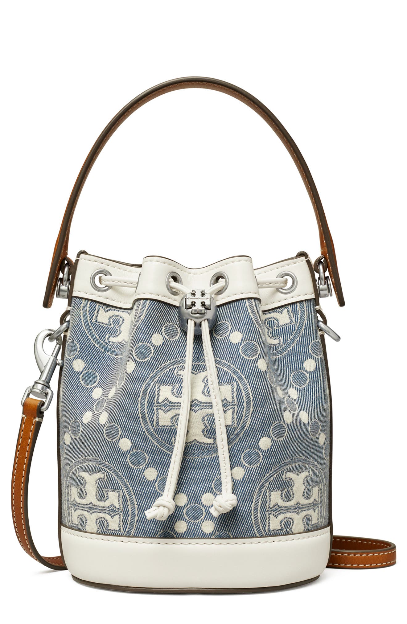 Tory Burch Mini T Monogram Denim Bucket Bag