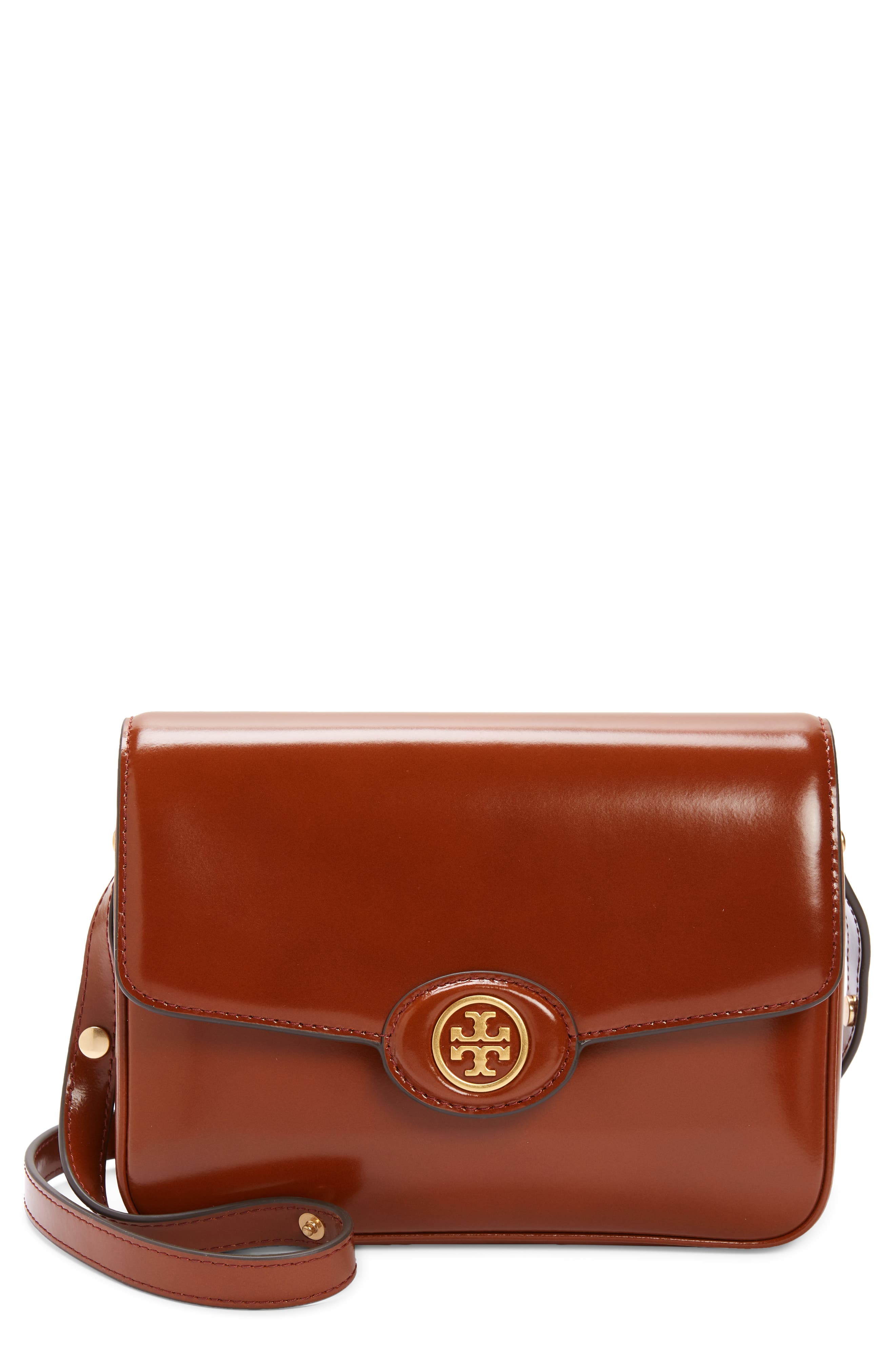 Tory Burch Robinson Spazzolato豆腐包Dark Sienna棕色