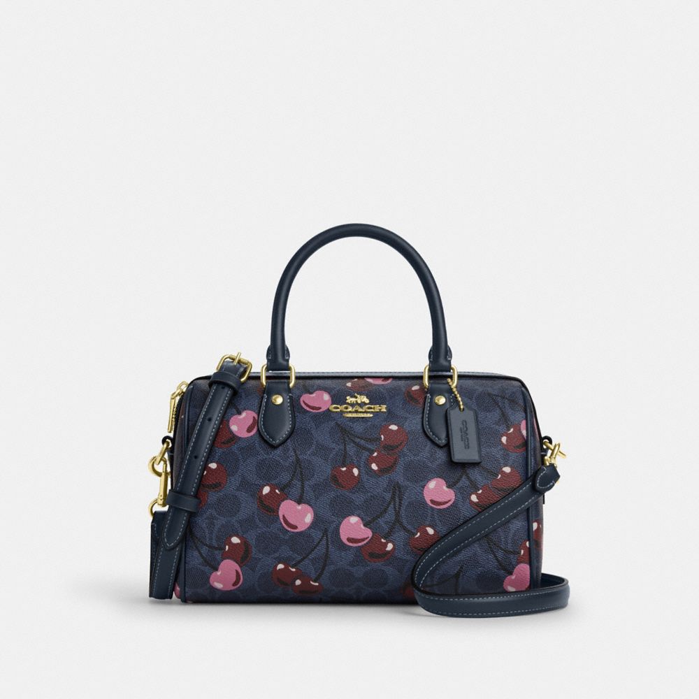 coach rowan satchel bag in signature canvas with cherry print CY692-IMDEI