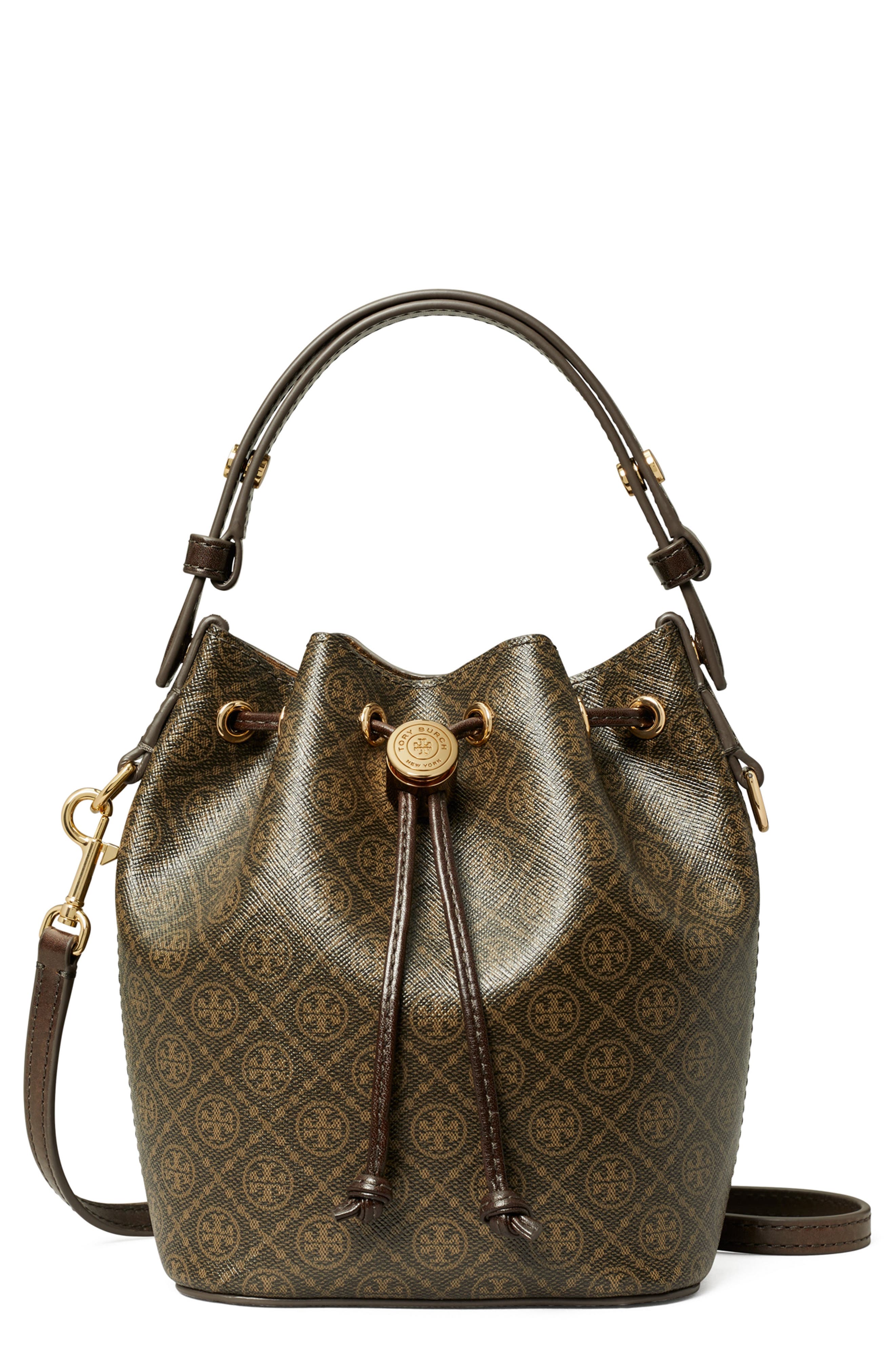 Tory Burch Mini T Monogram Coated Canvas Bucket Bag