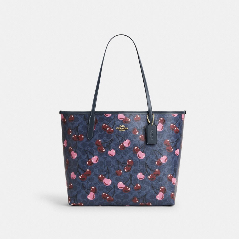 coach city tote bag in signature canvas with cherry print CY691-IMDEI