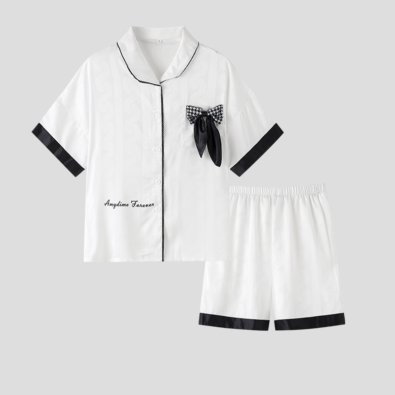 黑白冰丝夏季短袖长裤居服套装