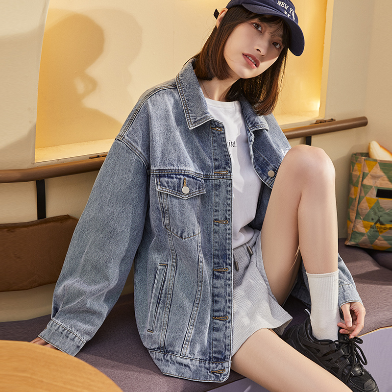 唐狮2022春季新款女牛仔外套宽松韩版印花