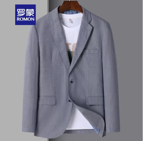 39元包邮！罗蒙西服 男新款休闲简约西装 中青年单西外套 蓝灰