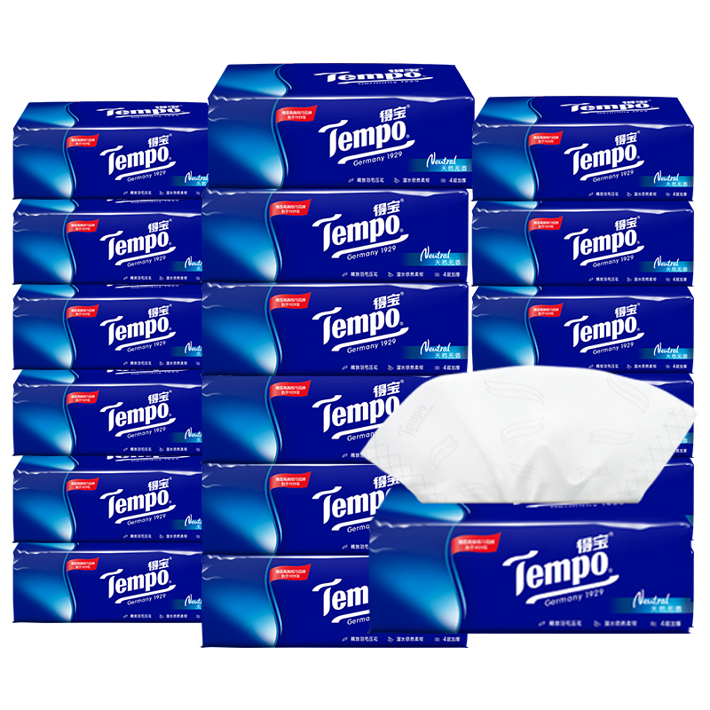 拍三件tempo得宝软抽4层加厚餐巾纸90抽18包