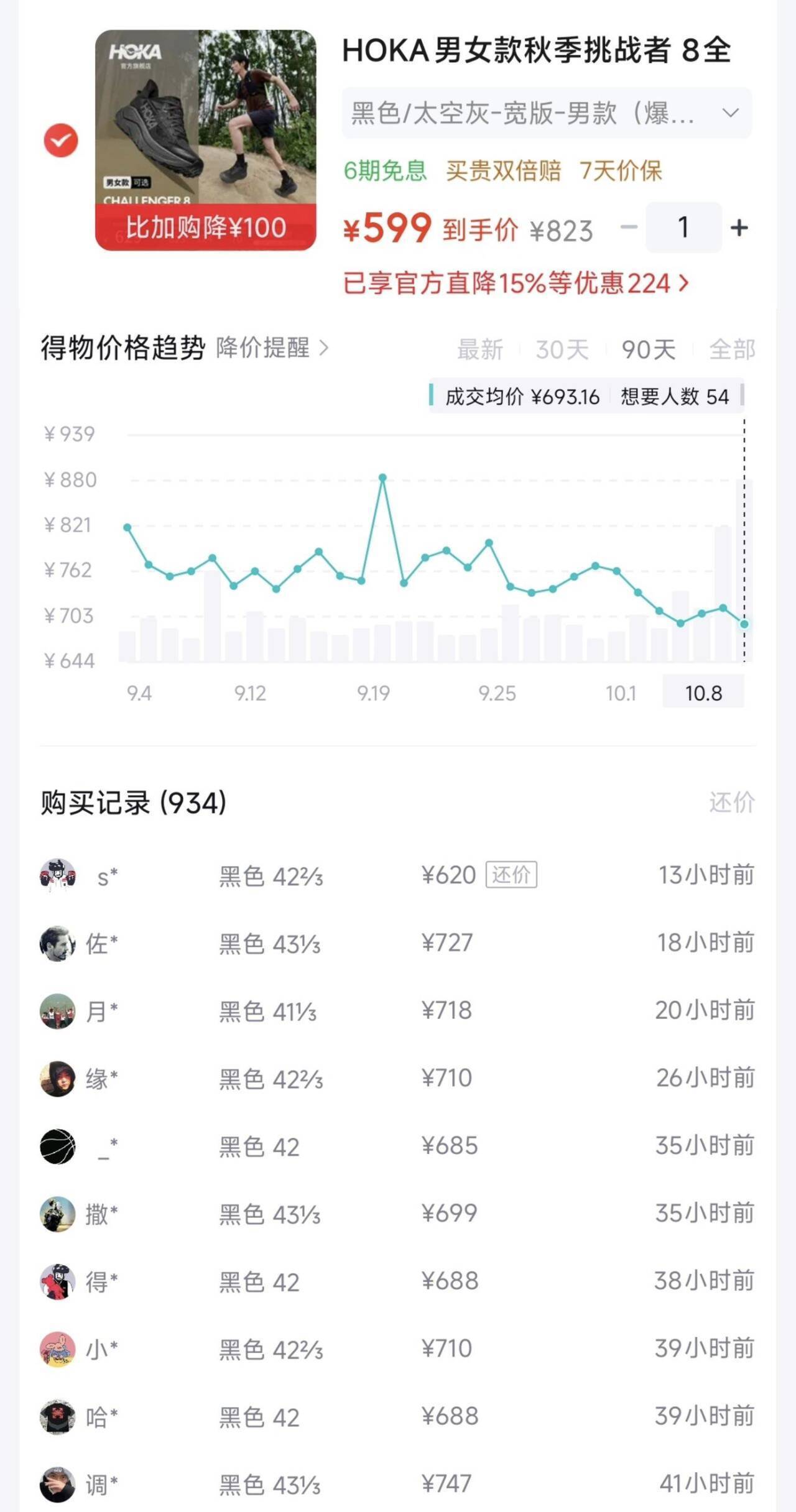HOKA挑战者8跑鞋仅需599元！得物同款699，PLUS会员专享低价