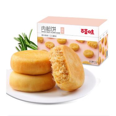 21.9元包邮！百草味肉松饼早餐面包2斤装