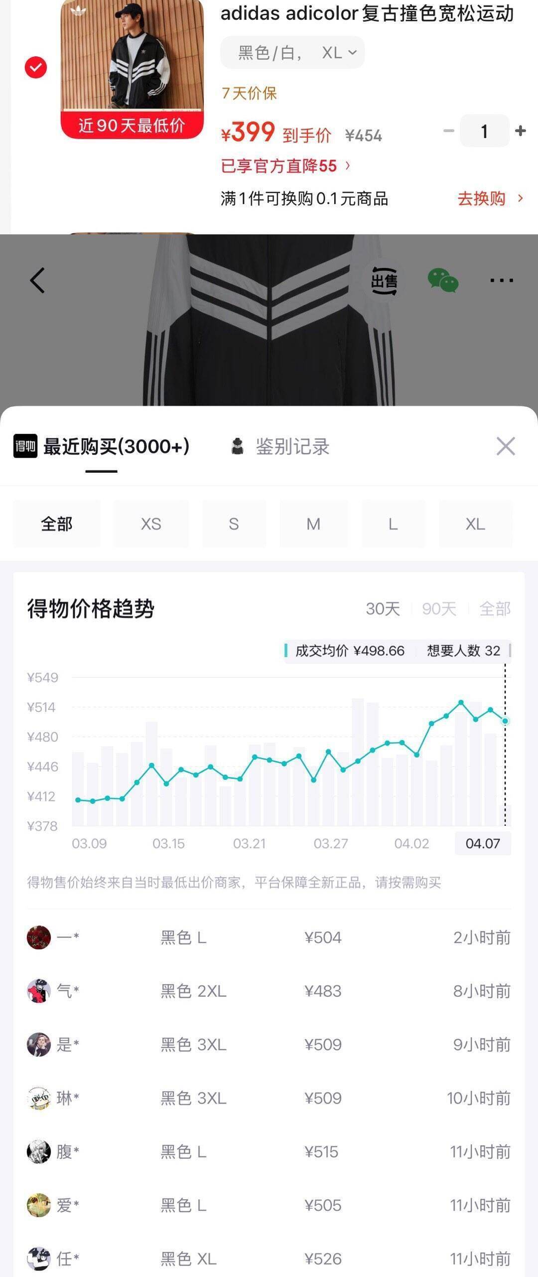 阿迪经典夹克399元入手，得物价509元