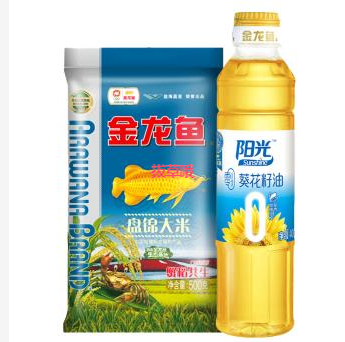 15.9元包邮！金龙鱼 精选米油组合 零反葵花籽油400ml +东北大米500g 