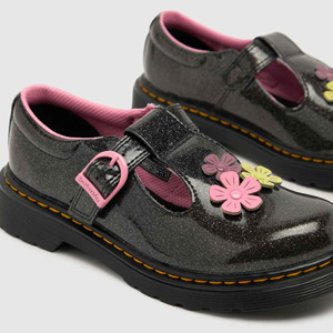 Dr Martens Polley T字带大童款3D花朵玛丽珍鞋