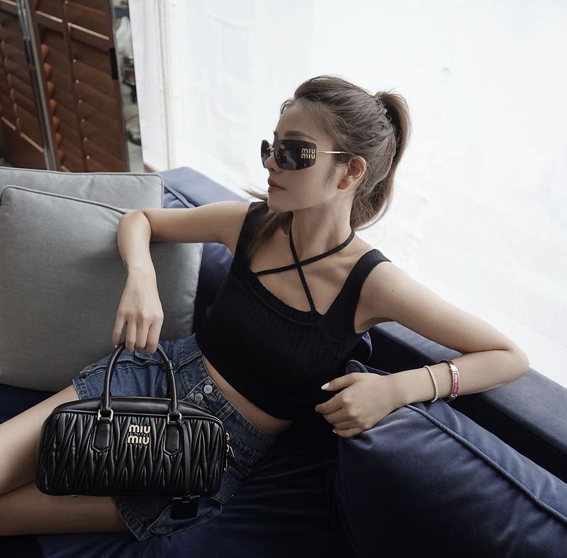 Miu Miu Arcadie Large black matelassé nappa leather bag.