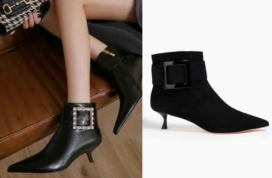 Roger Vivier ankle boots with a kitten heel and a buckled strap.