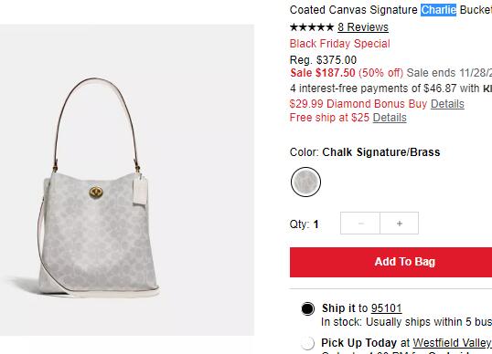 COACH 蔻驰Charlie Bucket 水桶包白色老花5折$187.5