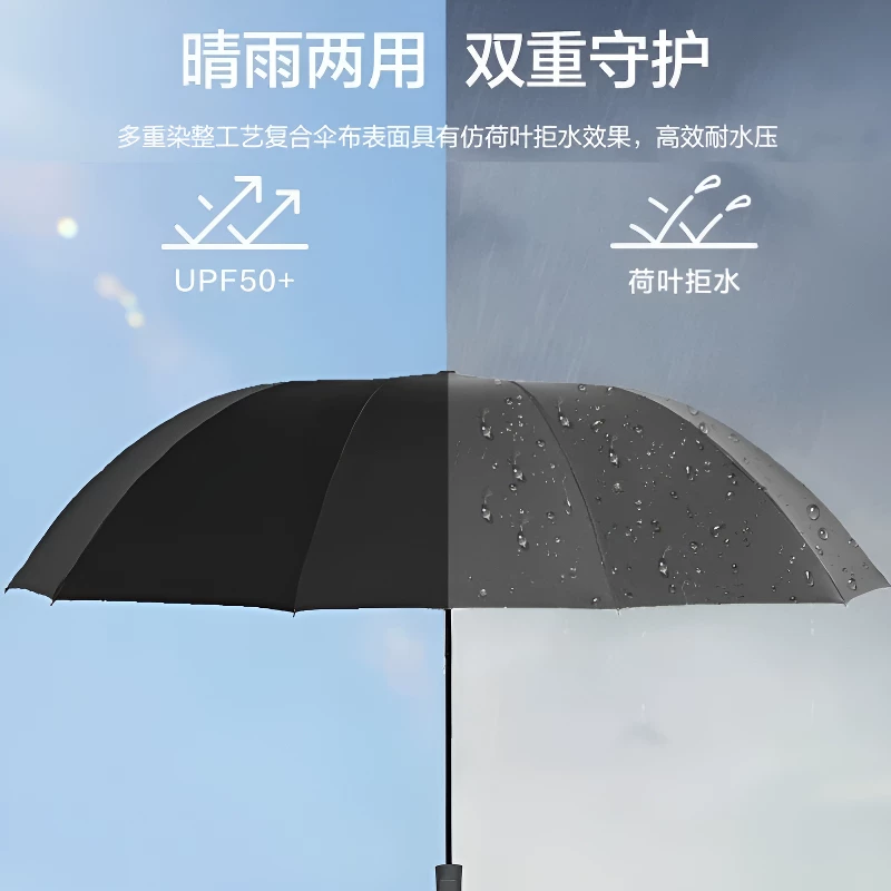 晴雨两用3折叠伞12骨UPF50防晒防风仿荷叶拒水雨伞超大手动防水