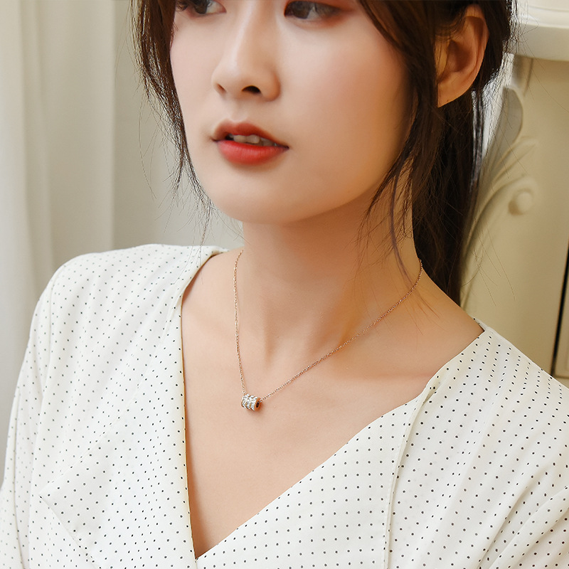 YUBAN 小蛮腰合金项链女款三排锆圈玫瑰金锁骨链