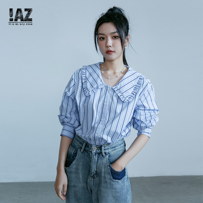 IAZ2022春夏季新款娃娃领条纹衬衫