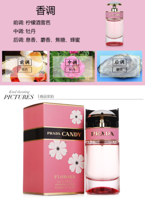 PRADA 普拉达花花小姐（花漾糖果）女士淡香水EDT 50ml,折后约$34.49