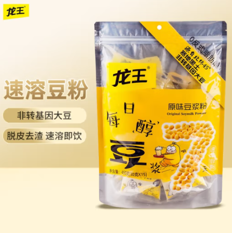 16.9元包邮！龙王 早餐速溶植物蛋白豆粉 450g（30克×15条）
