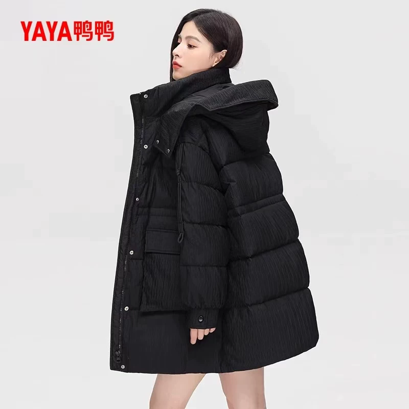 鸭鸭羽绒服女2026反季新品中长款连帽时尚高克重韩版