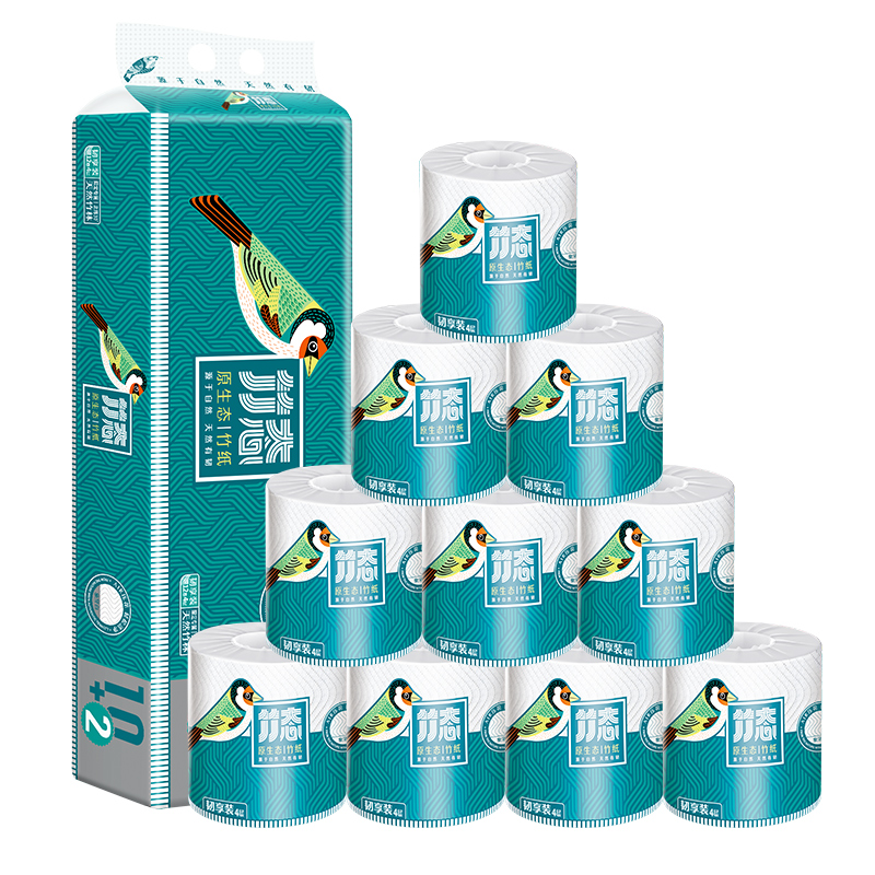 竹态象牙白有芯卷筒纸24卷