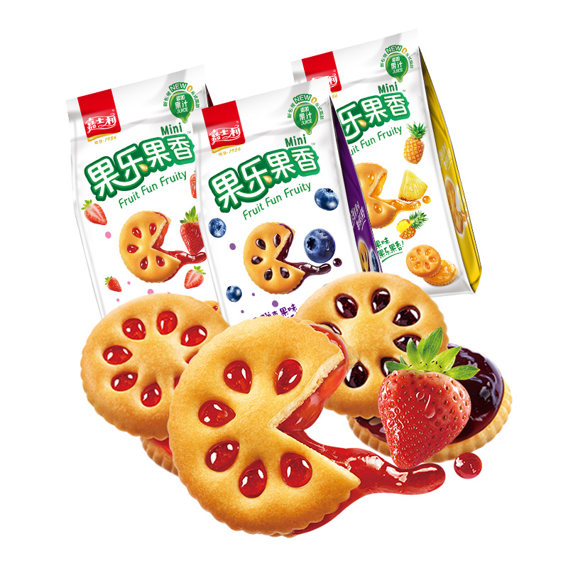 撸签到【510g】嘉士利果乐果香夹心饼混合味