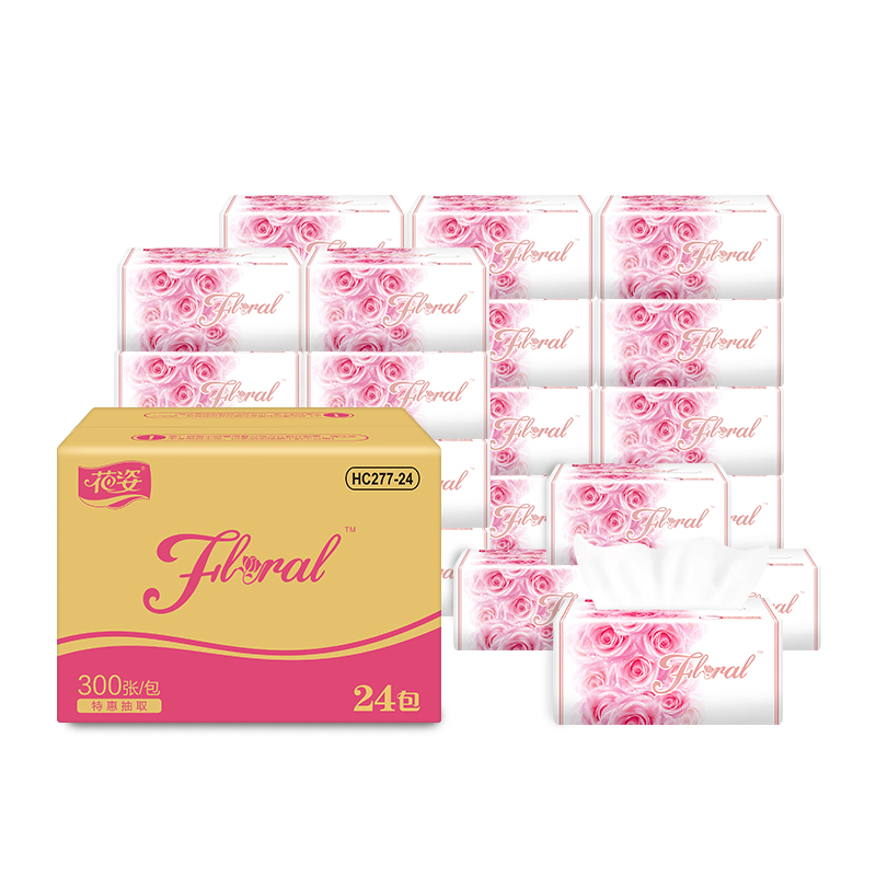 花姿抽纸可湿水纸巾四层木浆餐巾面巾纸整箱