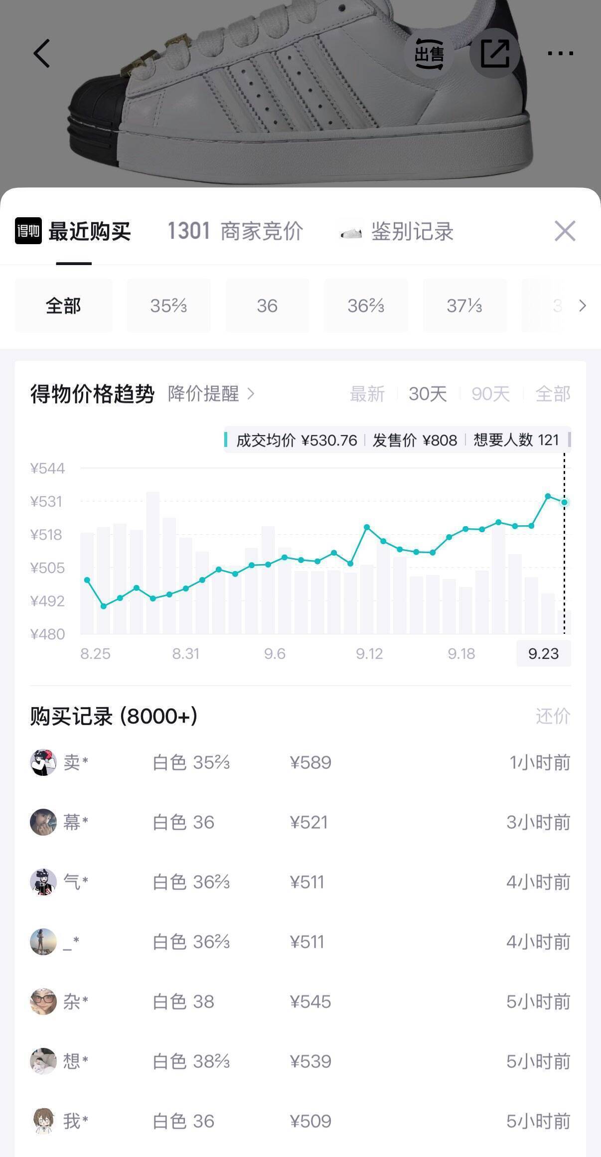 阿迪达斯Superstar白色贝壳头运动鞋礼金后仅需408元