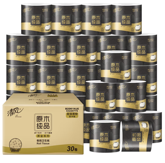 33元包邮！清风 原木黑金系列 卷纸 4层110g30卷