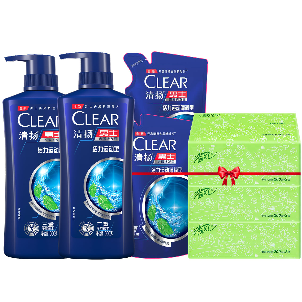 清扬洗发水C罗男士活力控油薄荷去屑500g*2