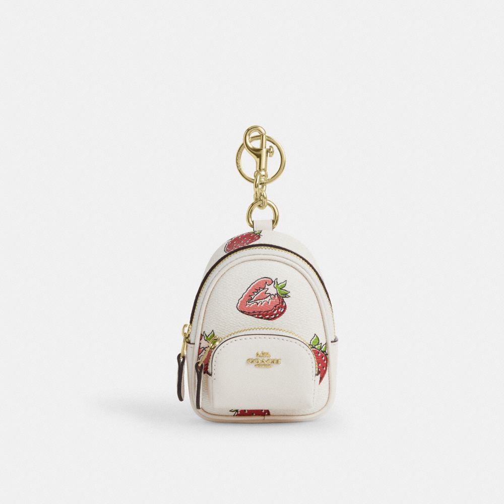 coach mini court backpack bag charm with strawberry print CAO93-IMCAH