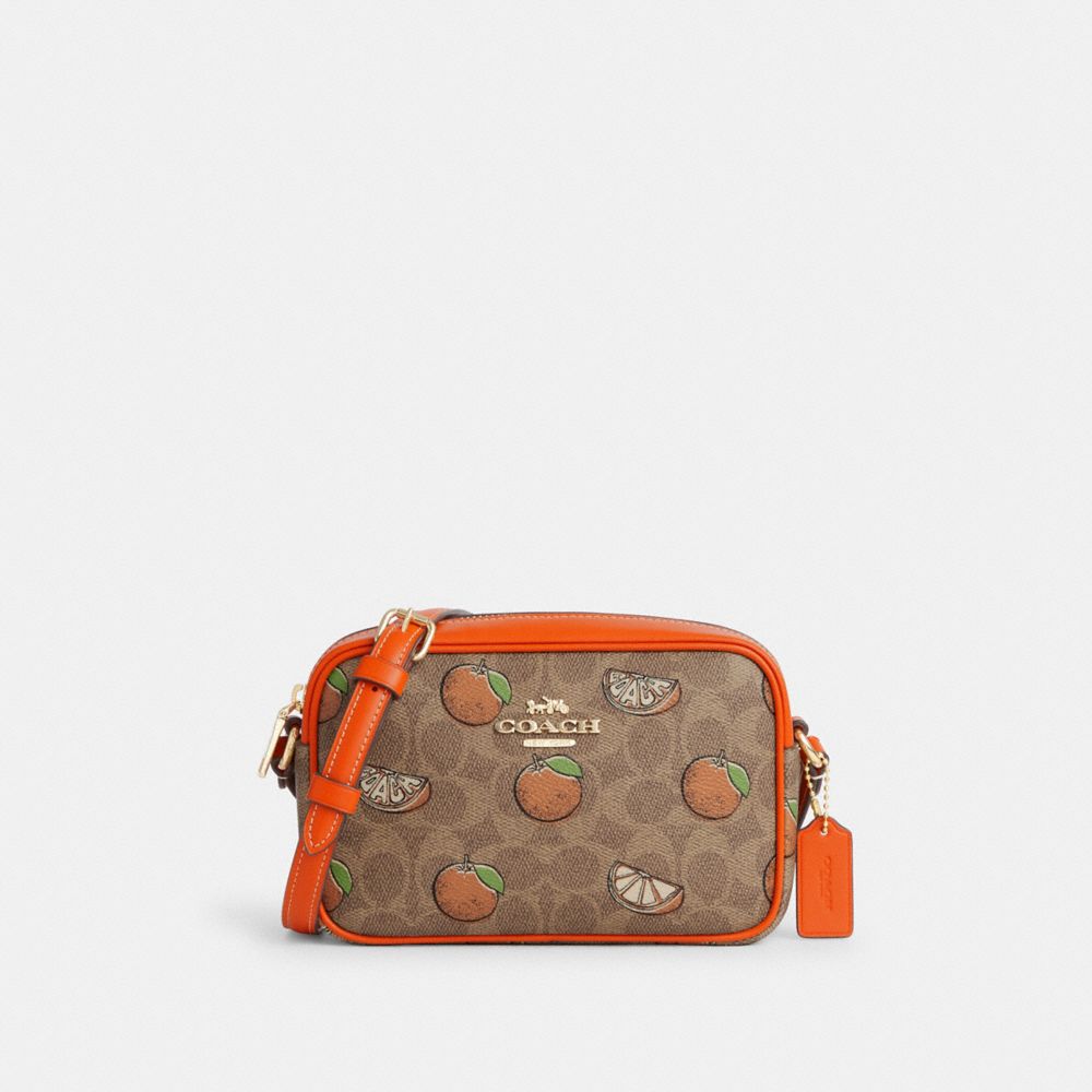 coach mini jamie camera bag in signature canvas with orange print CBA81-IMTAM