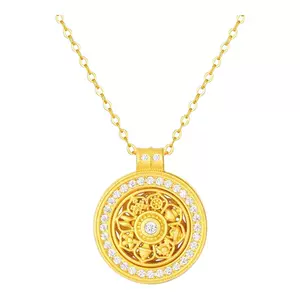 周大生八宝罗盘项链女S925银锁骨链新中式国风吊坠生日礼物送女友