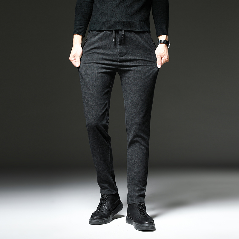 秋冬新款男士直筒弹力保暖长裤毛呢裤子