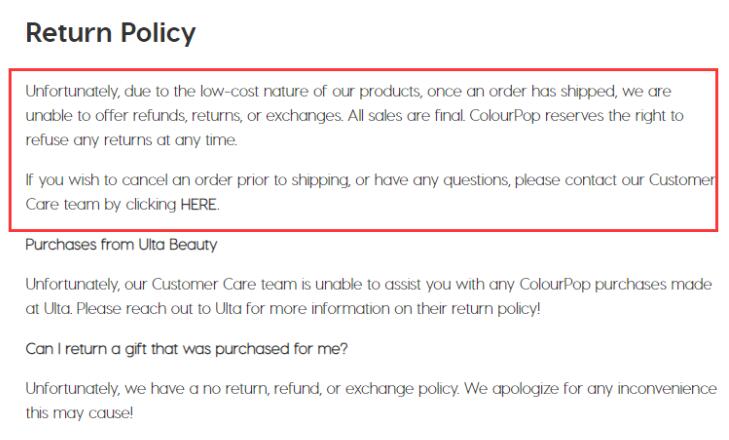详解Colourpop官网退货政策及流程