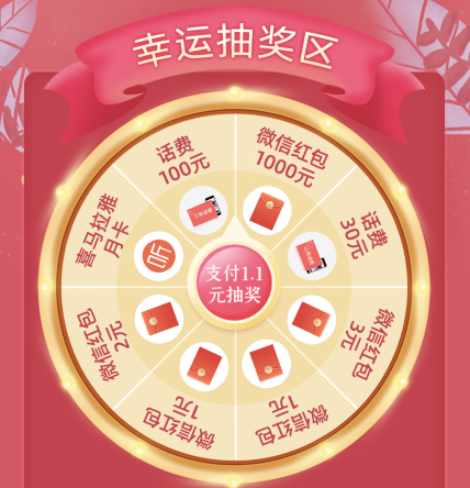 农行幸运大抽奖 最高1000元微信红包 亲测1元