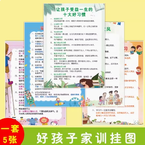 1.1元包邮！孩子家训挂图5张