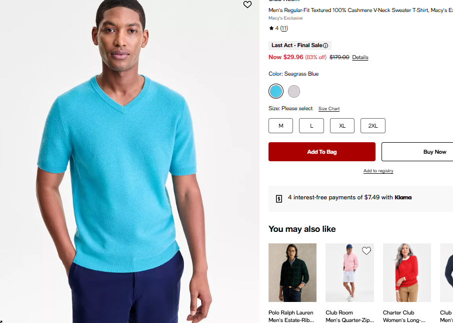 Macy's Charter Club Men's Cashmere V-Neck Sale