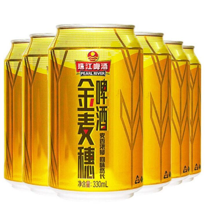 4.9元！珠江啤酒 10度 金麦穗 330ml*6听 连包装