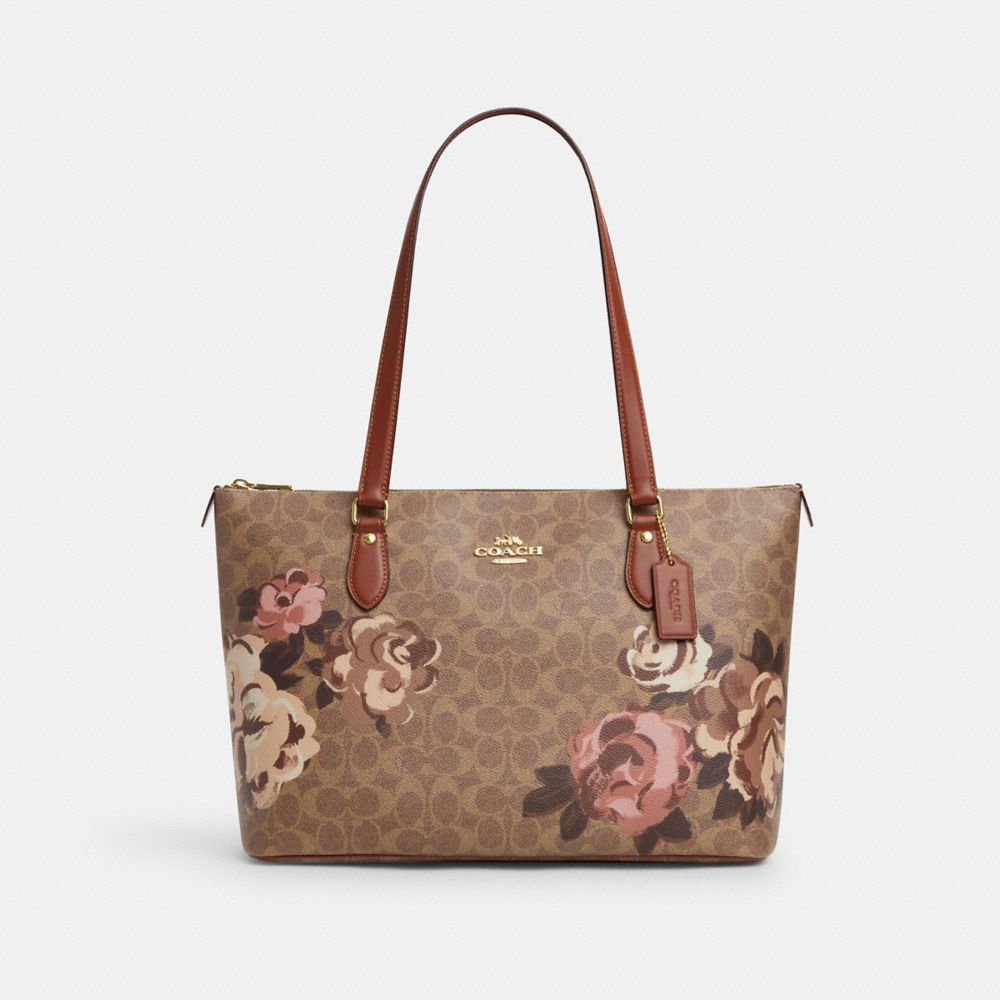 coach gallery tote bag in signature canvas with rose print CZ180-IMTAM