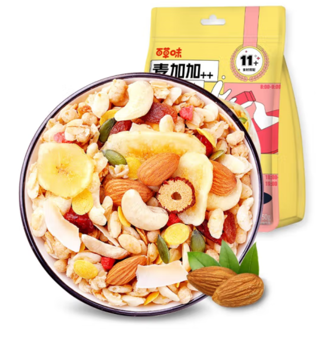 26.9元包邮！百草味 坚果水果麦片 750g