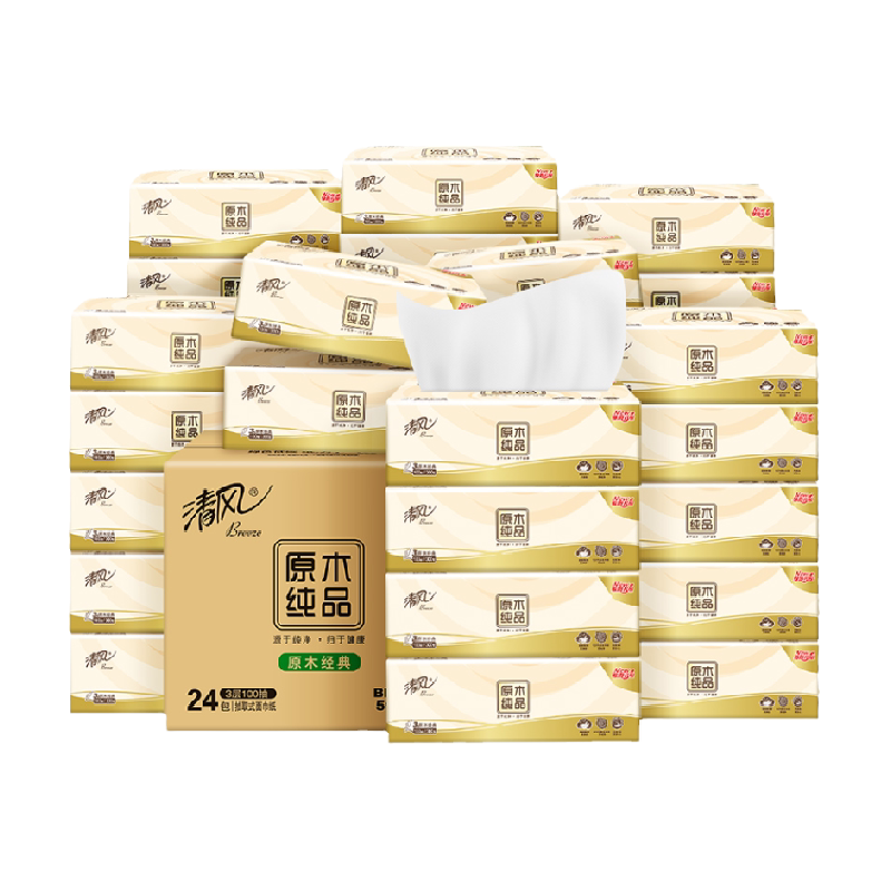 清风抽纸4层120抽×3包