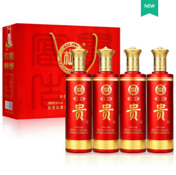 99元包邮！白水杜康 咏酿富贵吉祥酒 浓香型纯粮食酒52度500ml*4瓶礼盒装
