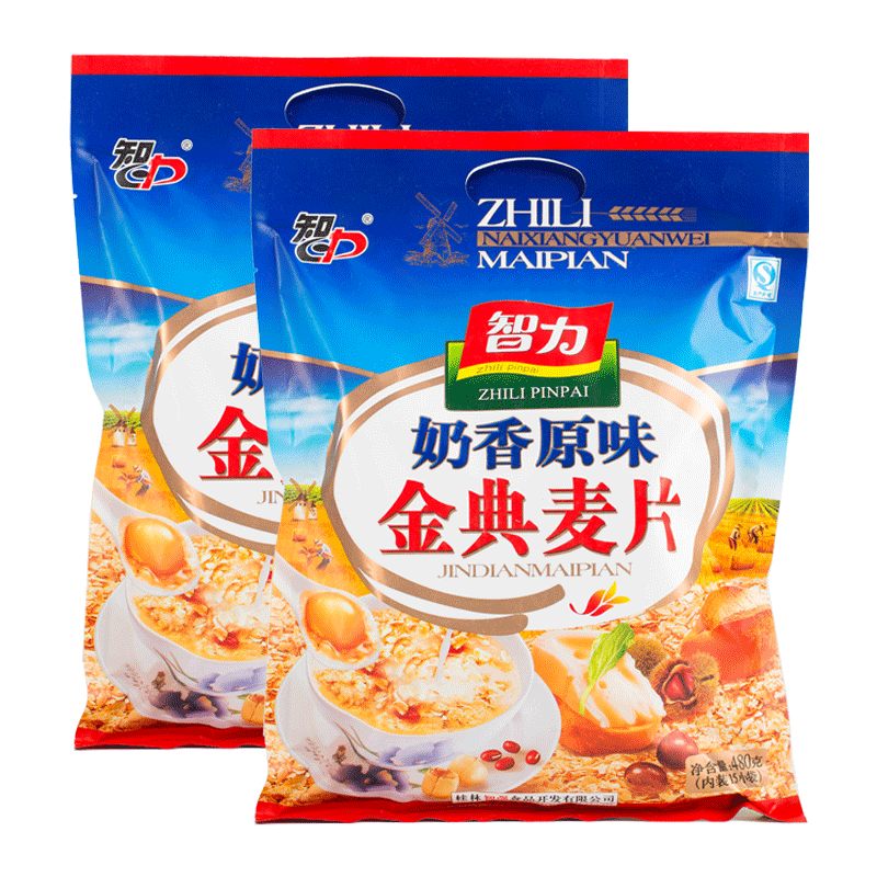 【到手25.6元包邮】智力 牛奶加钙燕麦片 480g*2袋