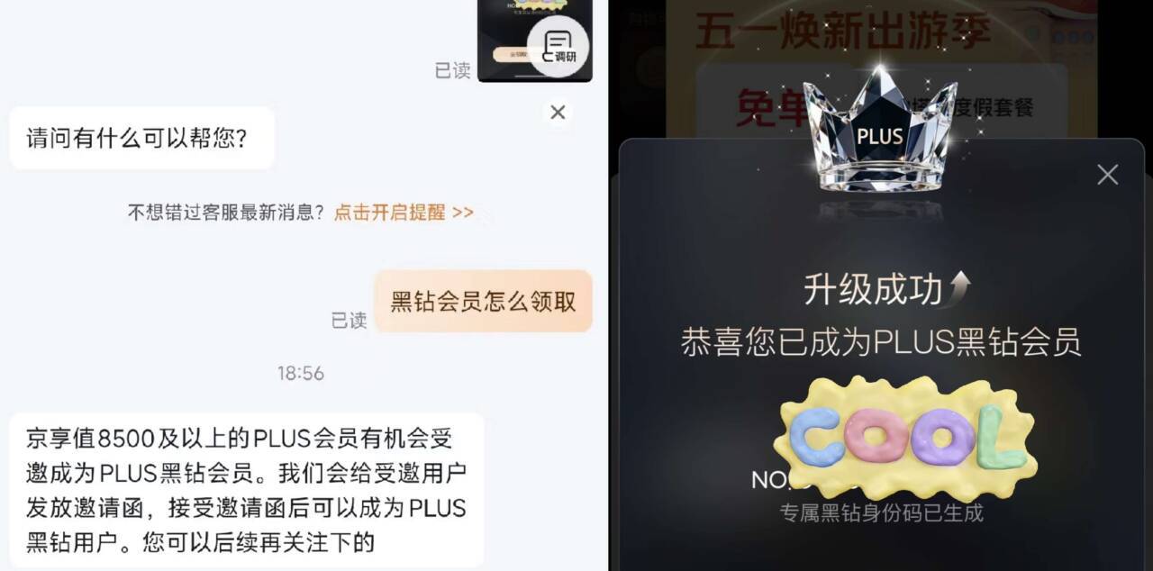 京东Plus黑钻升级福利：6500分领一号店年卡及生日小酒礼