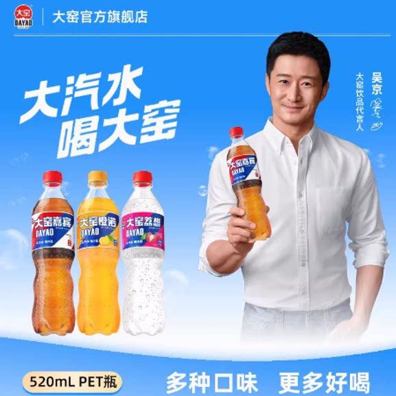 【吴京代言】大窑嘉宾汽水果味饮料碳酸饮料520mL*8瓶气泡水