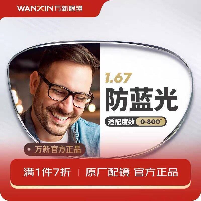 万新1.67防蓝光镜片镜框仅需117元