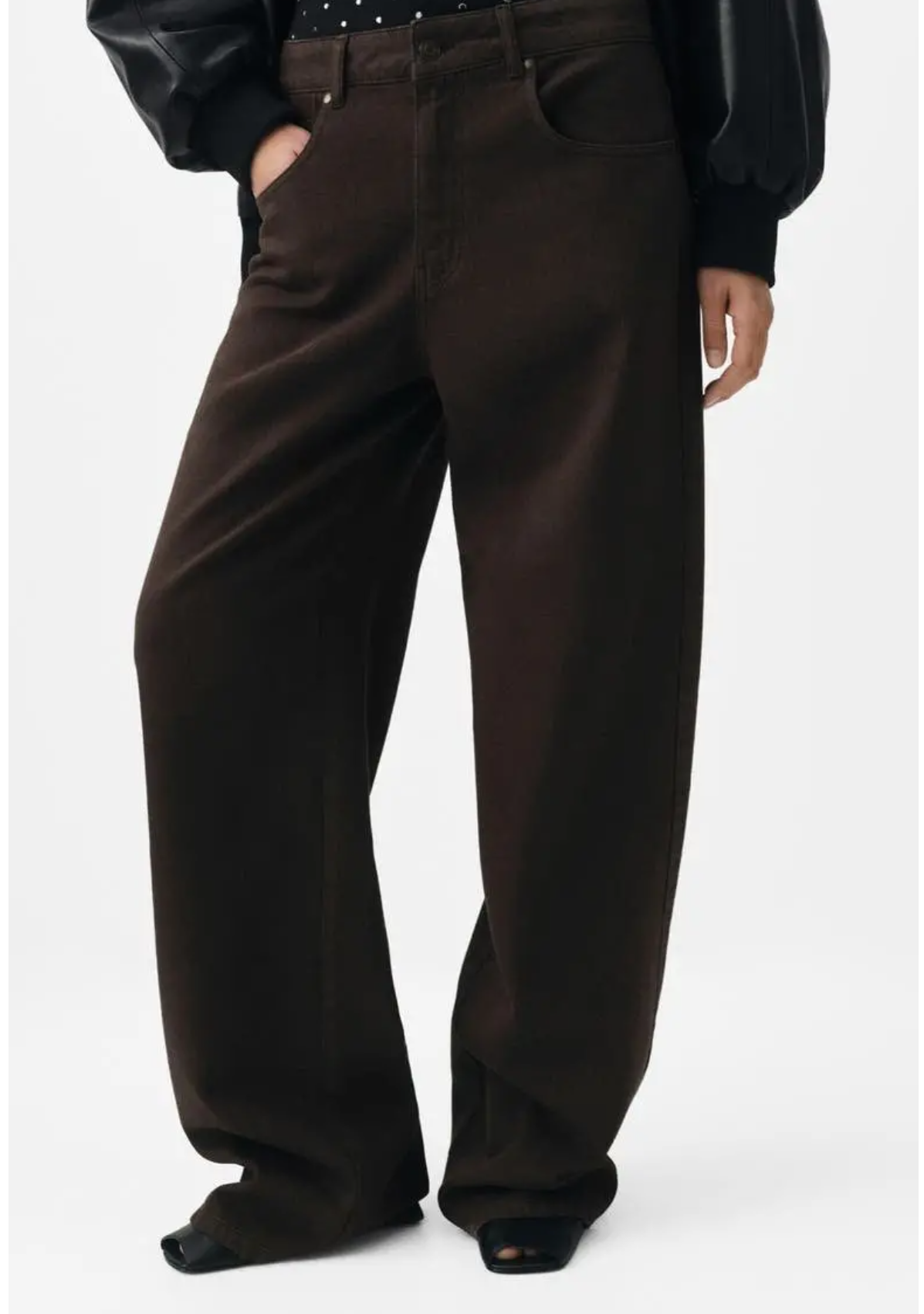 MANGO Mid Rise Straight Leg Jeans in Brown